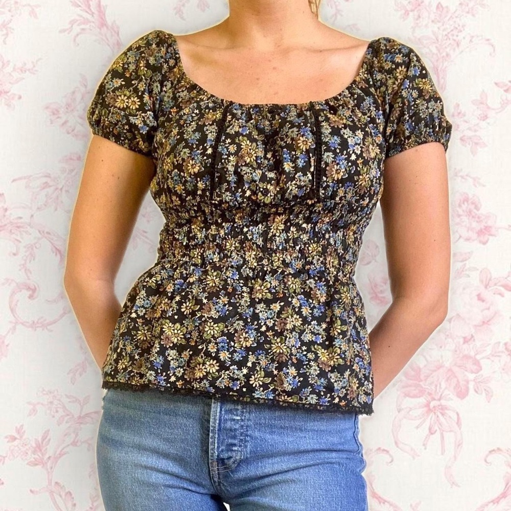 Floral Cottagecore Style Short Sleeve Babydoll Top